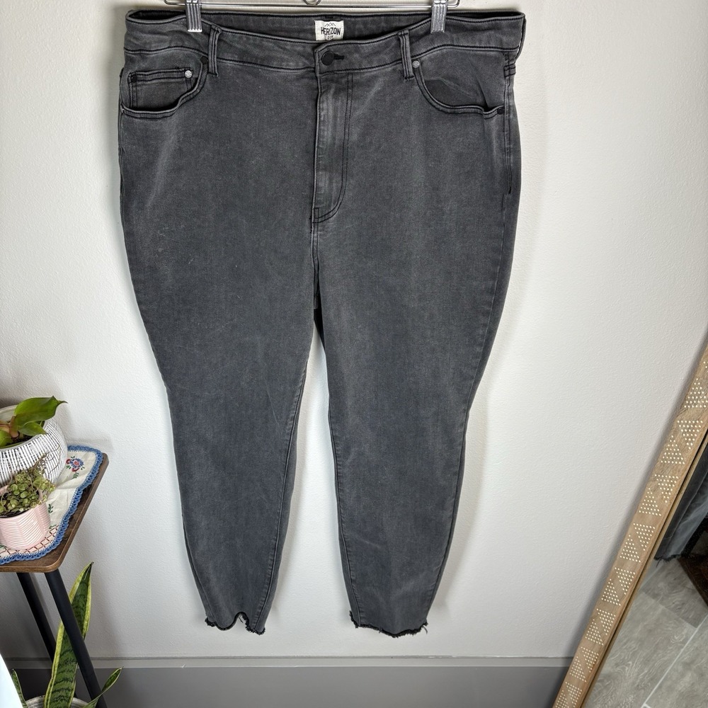 Herizon Womens 20W Gray Skinny Jeans Grunge Raw Hem Cotton Blend Stretch